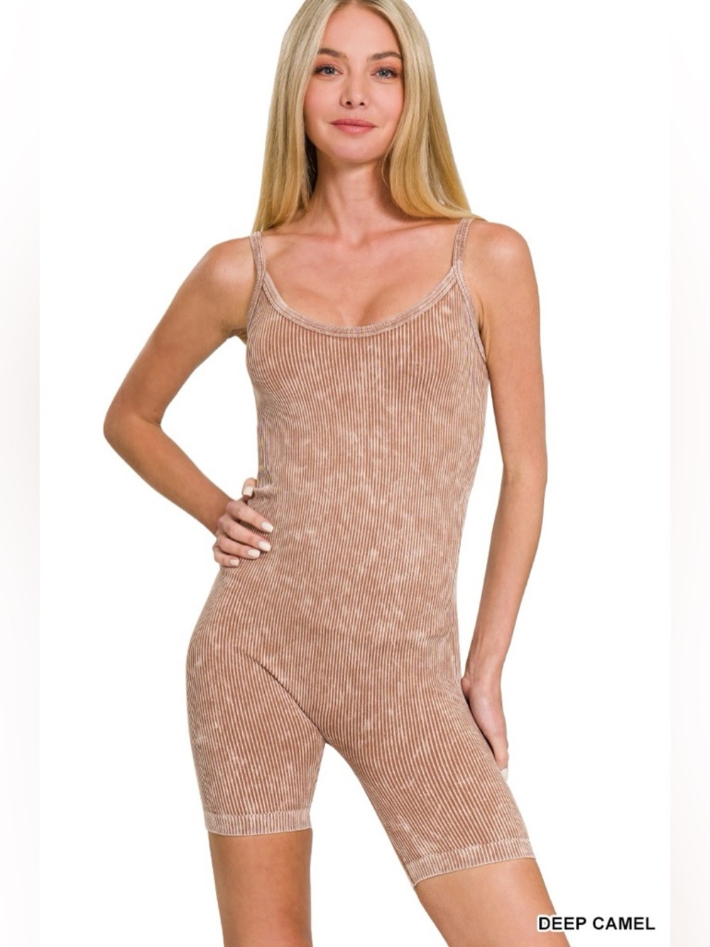 Zenana Stone Washed Ribbed Seamless Romper